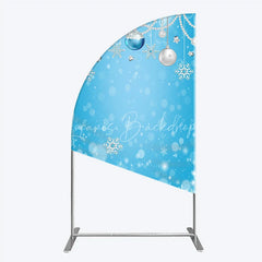 Lofaris Blue and Silver Glitter Half Moon Arch Backdrop Sparkling Snowflakes Ornaments for Winter Holiday Celebration