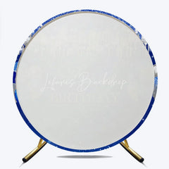 Lofaris Blue and Silver Happy Birthday Round Backdrop Balloon Glitter Drip Party