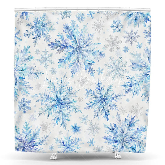 Lofaris Blue and Silver Watercolor Snowflake Shower Curtain Winter Frosty Bathroom Decor