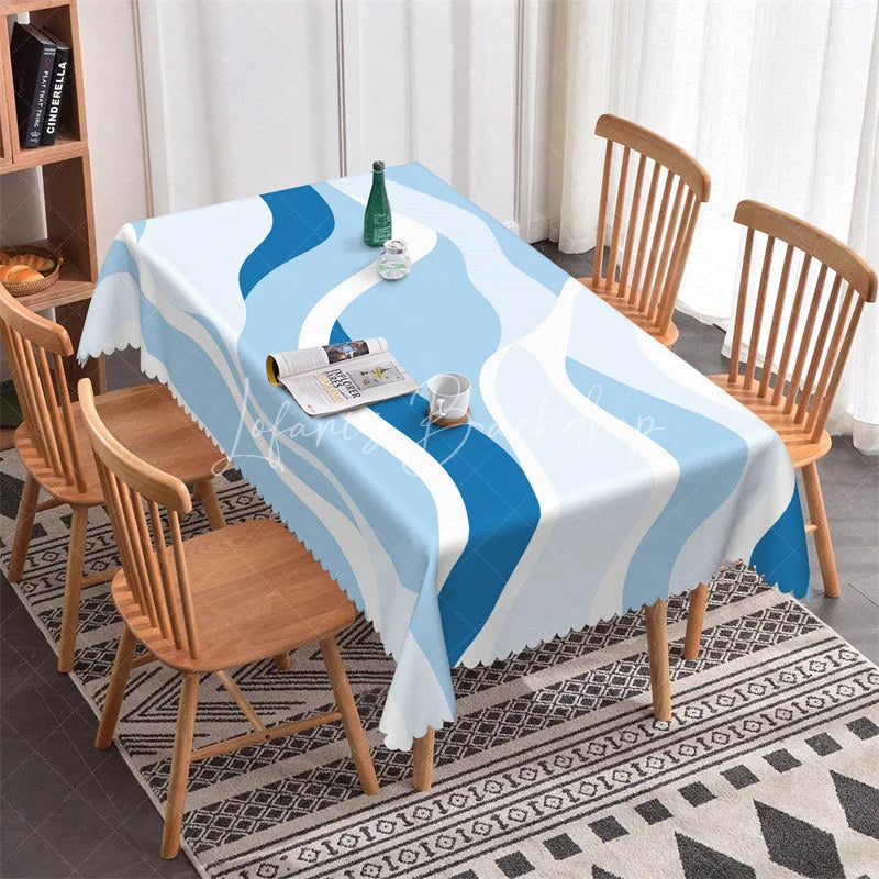 Lofaris Blue and White Abstract Wavy Rectangle Tablecloth Modern Flowing Design for Elegant Party Decor Home.