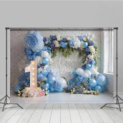 Lofaris Blue and White Balloons First Birthday Photography Backdrop Elegant Floral Arch Baby Shower Decor