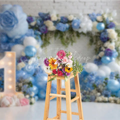 Lofaris Blue and White Balloons First Birthday Photography Backdrop Elegant Floral Arch Baby Shower Decor