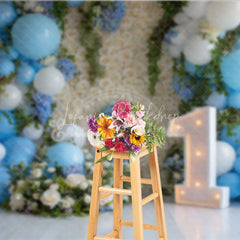 Lofaris Blue and White Balloons Rose Wall First Birthday Photography Backdrop Elegant Baby Shower Party Decor