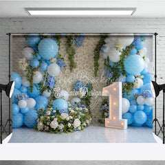 Lofaris Blue and White Balloons Rose Wall First Birthday Photography Backdrop Elegant Baby Shower Party Decor