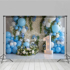 Lofaris Blue and White Balloons Rose Wall First Birthday Photography Backdrop Elegant Baby Shower Party Decor