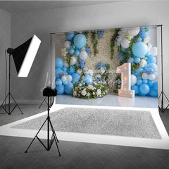Lofaris Blue and White Balloons Rose Wall First Birthday Photography Backdrop Elegant Baby Shower Party Decor