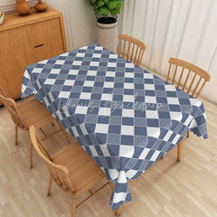 Lofaris Blue and White Checkered Geometric Pattern Rectangle Tablecloth Modern Dining Room Kitchen Decor Washable Table Cover