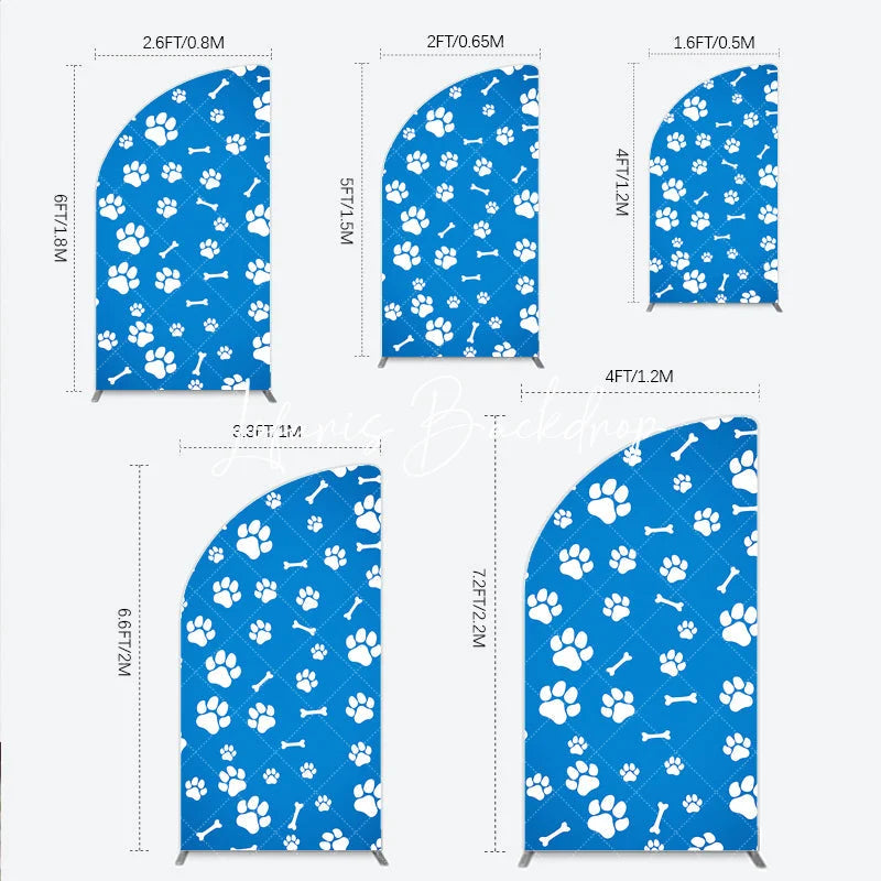 Lofaris Blue and White Dog Paw Prints Bones Half Moon Arch Backdrop Pet Theme Birthday Party Decor