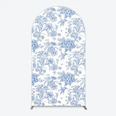 Lofaris Blue and White Floral Botanical Round Top Arch Backdrop Vintage Toile de Jouy Pattern for Elegant Events