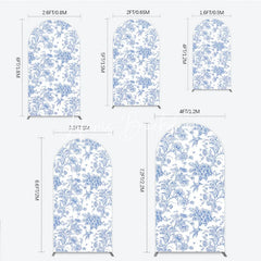Lofaris Blue and White Floral Botanical Round Top Arch Backdrop Vintage Toile de Jouy Pattern for Elegant Events