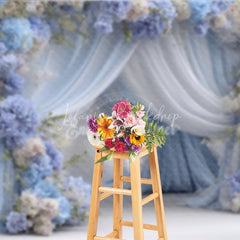 Lofaris Blue and White Floral Wedding Backdrop Sheer Drapes Arch Hydrangea Rose Photo Background for Bridal Shower