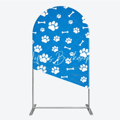 Lofaris Blue and White Paw Print Bone Pattern Round Top Arch Backdrop Adorable Pet Themed Party Decor