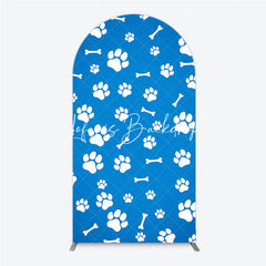 Lofaris Blue and White Paw Print Bone Pattern Round Top Arch Backdrop Adorable Pet Themed Party Decor