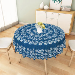 Lofaris Blue and White Rose Mandala Round Tablecloth Mediterranean Style Floral Table Cover for Party
