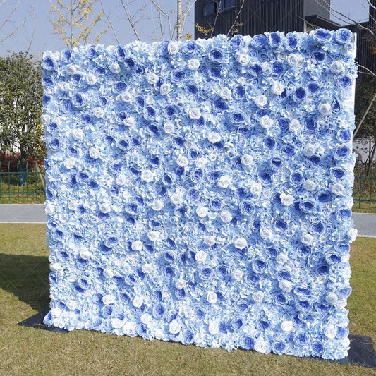 Lofaris Blue and White Roses Hydrangeas Artificial Flower Wall Elegant Wedding Baby Shower Party Decor