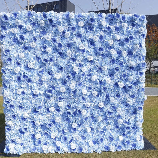 Lofaris Blue and White Roses Hydrangeas Artificial Flower Wall Elegant Wedding Baby Shower Party Decor