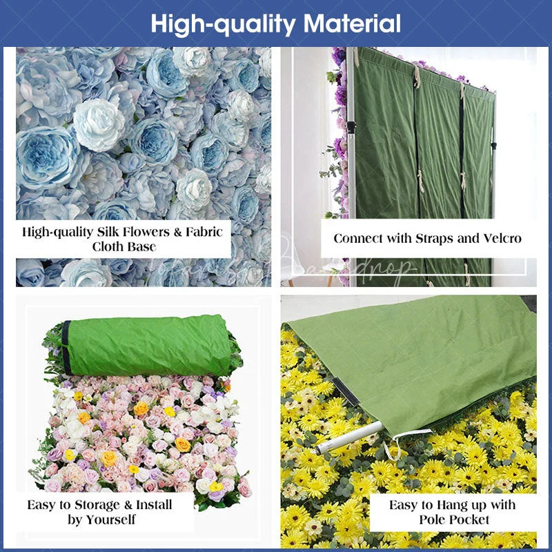 Lofaris Blue and White Roses Hydrangeas Artificial Flower Wall Elegant Wedding Baby Shower Party Decor