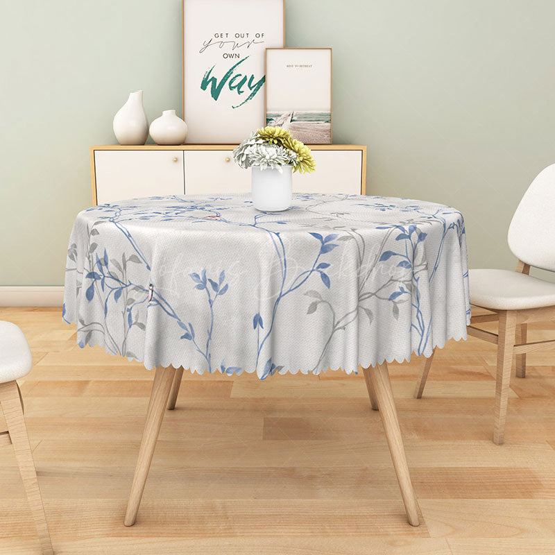 Lofaris Blue and White Round Tablecloth with Floral Bird Pattern for French Country Chinoiserie Decor