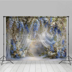 Lofaris Blue and White Wisteria Floral Backdrop Sheer Curtains Wedding Background Elegant Bridal Shower Photo Props