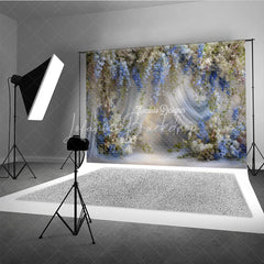 Lofaris Blue and White Wisteria Floral Backdrop Sheer Curtains Wedding Background Elegant Bridal Shower Photo Props