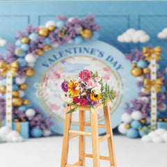 Lofaris Blue Angel Valentine Day Backdrop Cute Cherubs Holding Heart Floral Background Baby Shower Photography Prop