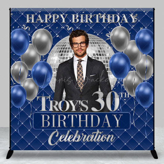 Lofaris Blue Balloon Custom Photo Name 30th Birthday Backdrop