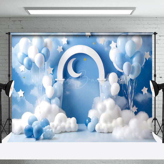Lofaris Blue Balloons Birthday Cake Smash Photography Backdrop