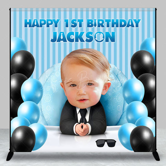 Lofaris Blue Balloons Boss Custom Photo 1st Birthday Backdrop