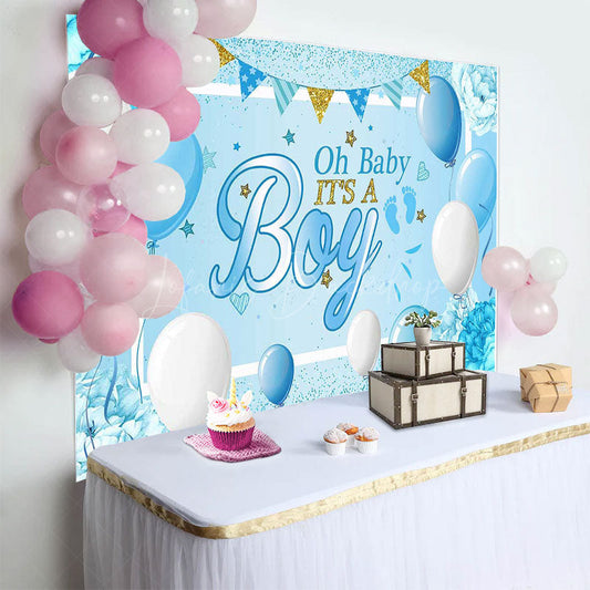 Lofaris Blue Balloons Floral Its A Boy Baby Shower Backdrop