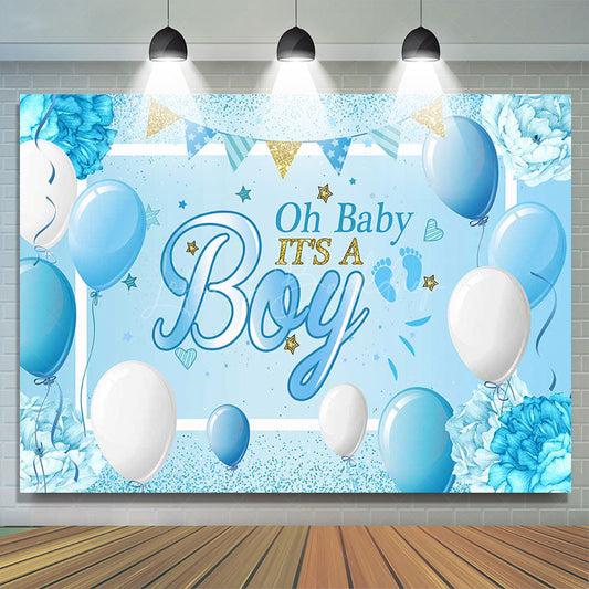 Lofaris Blue Balloons Floral Its A Boy Baby Shower Backdrop