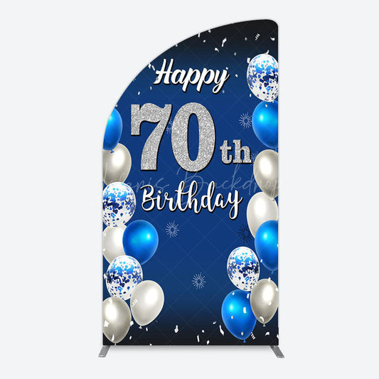 Lofaris Blue Balloons Silver 70Th Birthday Half Moon Arch Backdrop