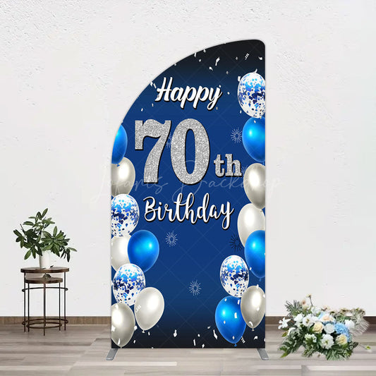 Lofaris Blue Balloons Silver 70Th Birthday Half Moon Arch Backdrop