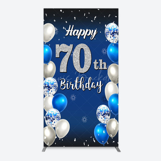 Lofaris Blue Balloons Silver 70Th Birthday Rectangle Backdrop