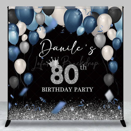 Lofaris Blue Black Balloons Custom Name 80th Birthday Backdrop