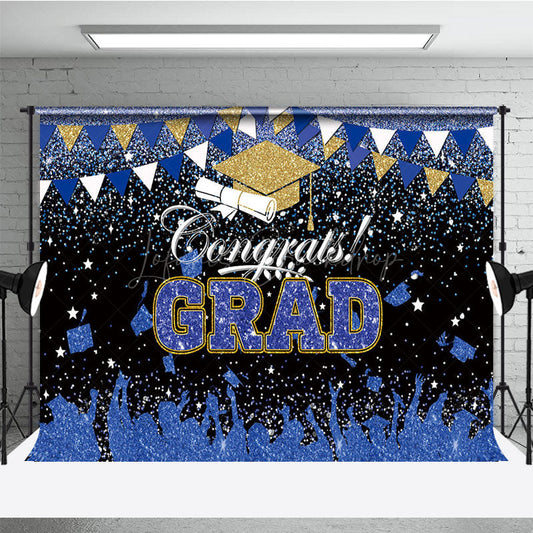 Lofaris Blue Black Glitter Bachelor Map Congrats Grad Backdrop