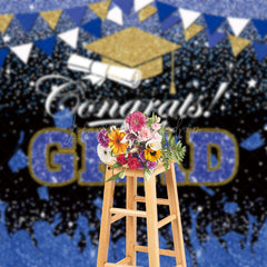 Lofaris Blue Black Glitter Bachelor Map Congrats Grad Backdrop
