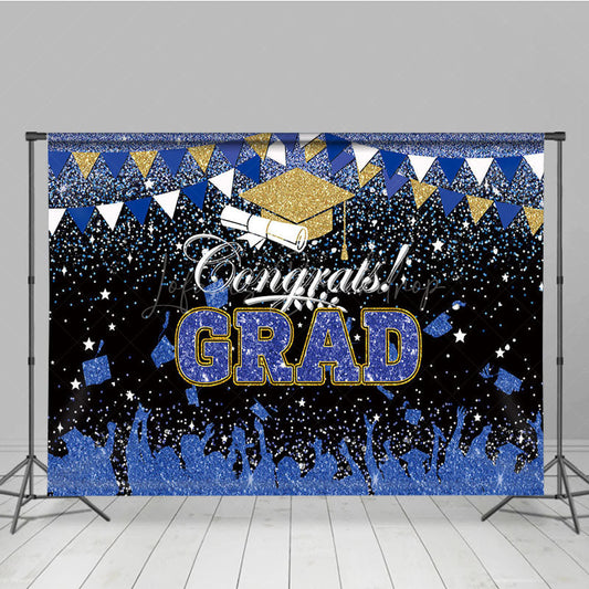 Lofaris Blue Black Glitter Bachelor Map Congrats Grad Backdrop