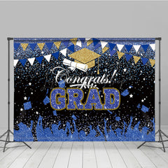 Lofaris Blue Black Glitter Bachelor Map Congrats Grad Backdrop