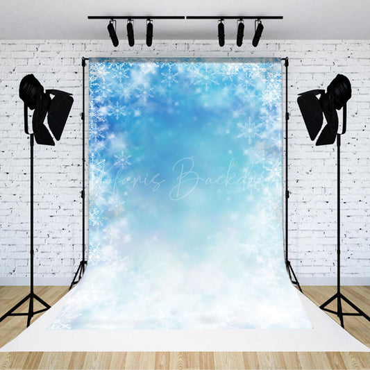 Lofaris Blue Bokeh Snowflake Winter Scenery Sweep Backdrop