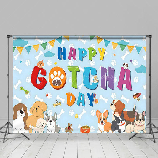 Lofaris Blue Bone Pet Colorful Happy Gotcha Day Backdrop