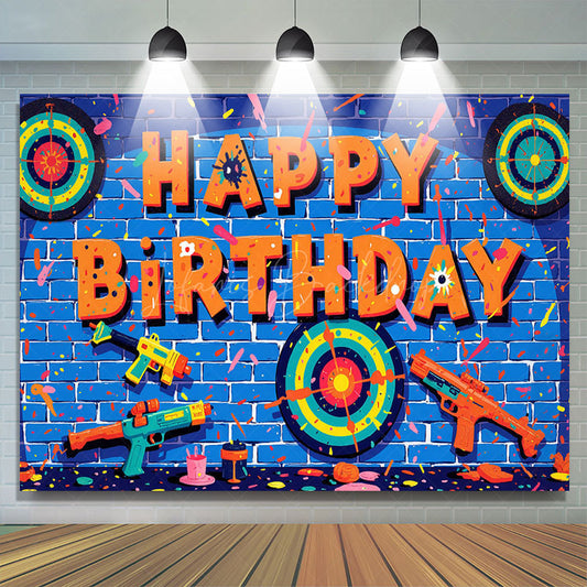 Lofaris Blue Bricks Wall Darts Game Happy Birthday Backdrop