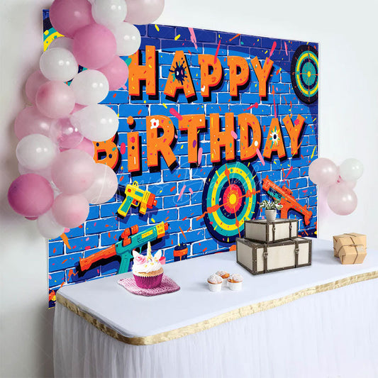 Lofaris Blue Bricks Wall Darts Game Happy Birthday Backdrop