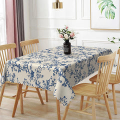 Lofaris Blue Chinoiserie Floral Rectangle Tablecloth Vintage Tree Branch Dining Table Cover for Event