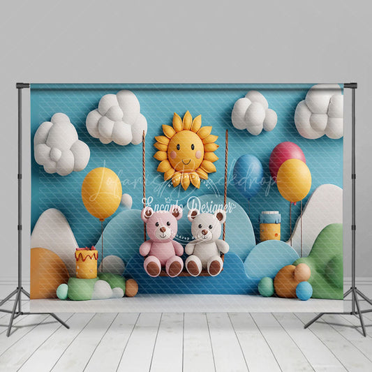 Lofaris Blue Cloud Mountain Swing Bear Cake Smash Backdrop