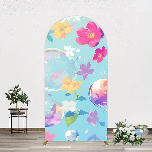 Lofaris Blue Colorful Floral Bubbles Birthday Arch Backdrop