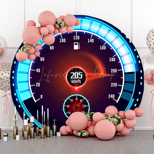 Lofaris Blue Cool Racing Speedometer Round Birthday Backdrop