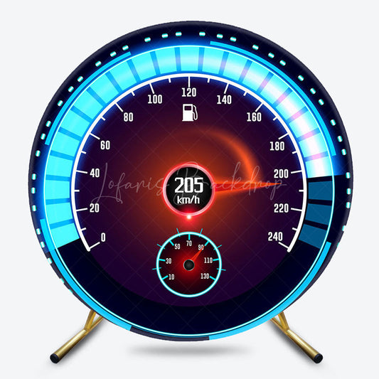 Lofaris Blue Cool Racing Speedometer Round Birthday Backdrop