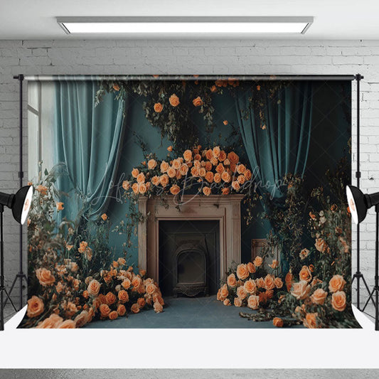 Lofaris Blue Curtain Romantic Floral Leaf Wedding Backdrop
