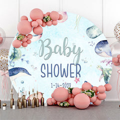 Lofaris Blue Cute Undersea Animals Baby Shower Round Backdrop