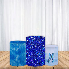 Lofaris Blue Cylinder Cover with Glitter and Butterfly Designs Elegant Party Decorations Celebration Display